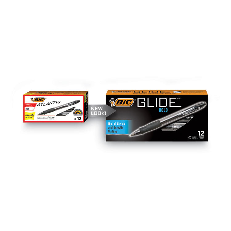 BIC® GLIDE Bold Ballpoint Pen, Retractable, Bold 1.6 mm, Black Ink, Smoke Barrel, Dozen (BICVLGB11BK)