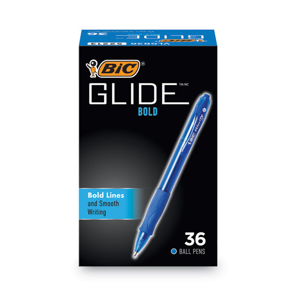 BIC® GLIDE Bold Ballpoint Pen Value Pack, Retractable, Bold 1.6 mm, Blue Ink, Translucent Blue Barrel, 36/Pack (BICVLGB361BE)