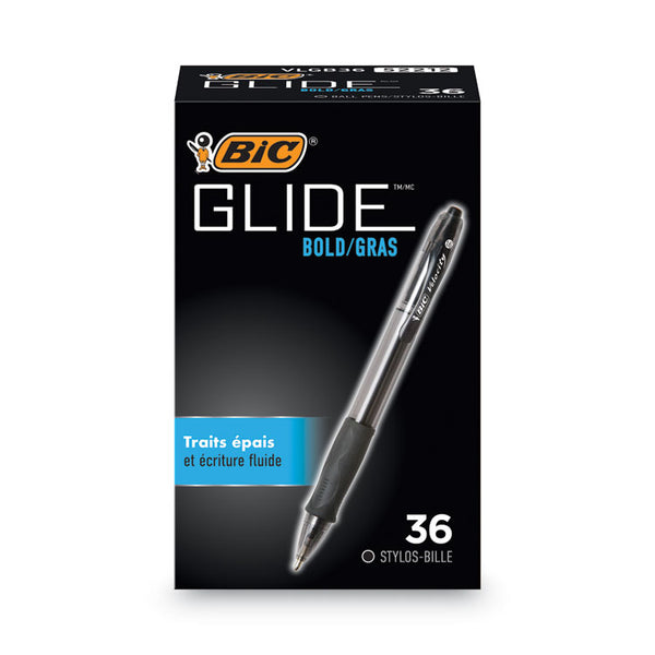 BIC® GLIDE Bold Ballpoint Pen Value Pack, Retractable, Bold 1.6 mm, Black Ink, Smoke Barrel, 36/Pack (BICVLGB361BK)