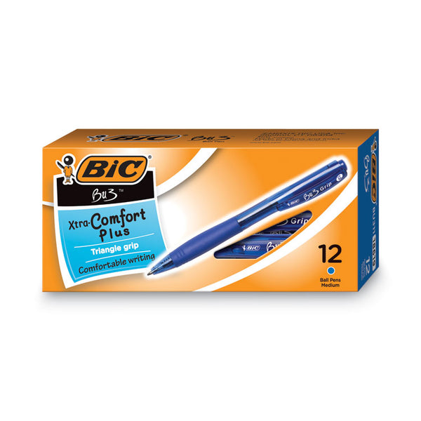 BIC® BU3 Ballpoint Pen, Retractable, Bold 1 mm, Blue Ink, Translucent Blue/Blue Barrel, Dozen (BICBU311BE)