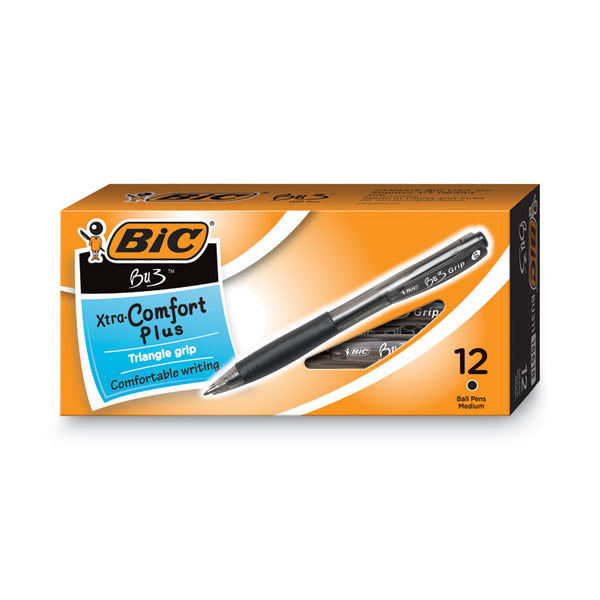 BIC® BU3 Ballpoint Pen, Retractable, Bold 1 mm, Black Ink, Smoke/Black Barrel, Dozen (BICBU311BK)