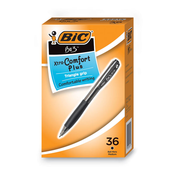 BIC® BU3 Ballpoint Pen, Retractable, Medium 1 mm, Black Ink, Smoke/Black Barrel, 36/Pack (BICBU3361BK)