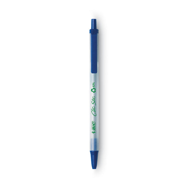 BIC® Ecolutions Clic Stic Ballpoint Pen, Retractable, Medium 1 mm, Blue Ink, Translucent Frost/Blue Barrel, Dozen (BICCSEM11BE)