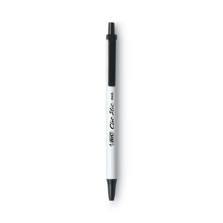 BIC® Clic Stic Ballpoint Pen, Retractable, Medium 1 mm, Black Ink, White Barrel, Dozen (BICCSM11BK) 1 Dozen