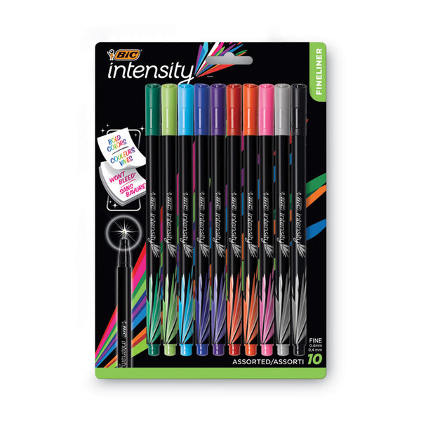 BIC® Intensity Porous Point Pen, Stick, Extra-Fine 0.4 mm, Assorted Ink and Barrel Colors, 10/Pack (BICFPINFAP10AST)