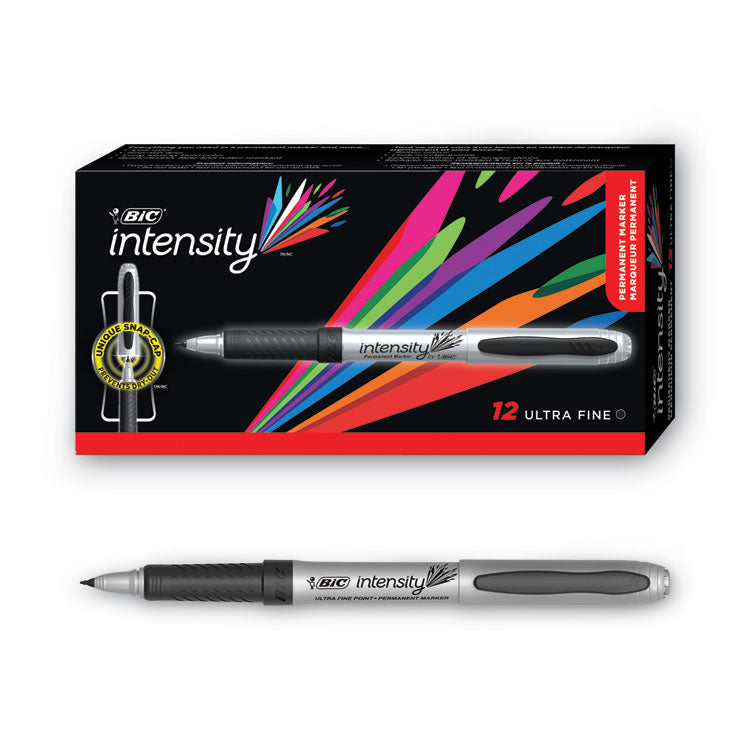 BIC® Intensity Fine Tip Permanent Marker, Fine Bullet Tip, Tuxedo Black, Dozen (BICGPM11BK) 1 Dozen