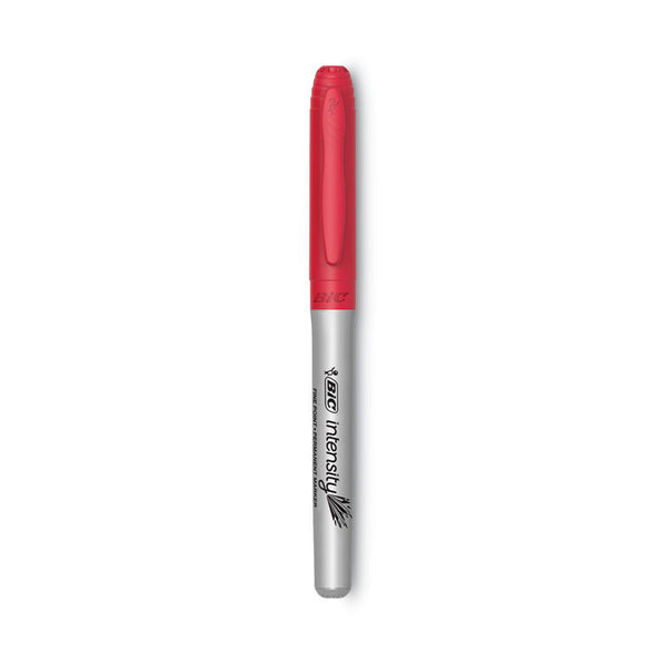 BIC® Intensity Fine Tip Permanent Marker, Fine Bullet Tip, Rambunctious Red, Dozen (BICGPM11RD)