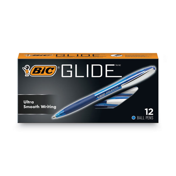 BIC® GLIDE Ballpoint Pen, Retractable, Medium 1 mm, Blue Ink, Translucent Blue/Blue Barrel, Dozen (BICVCG11BE)