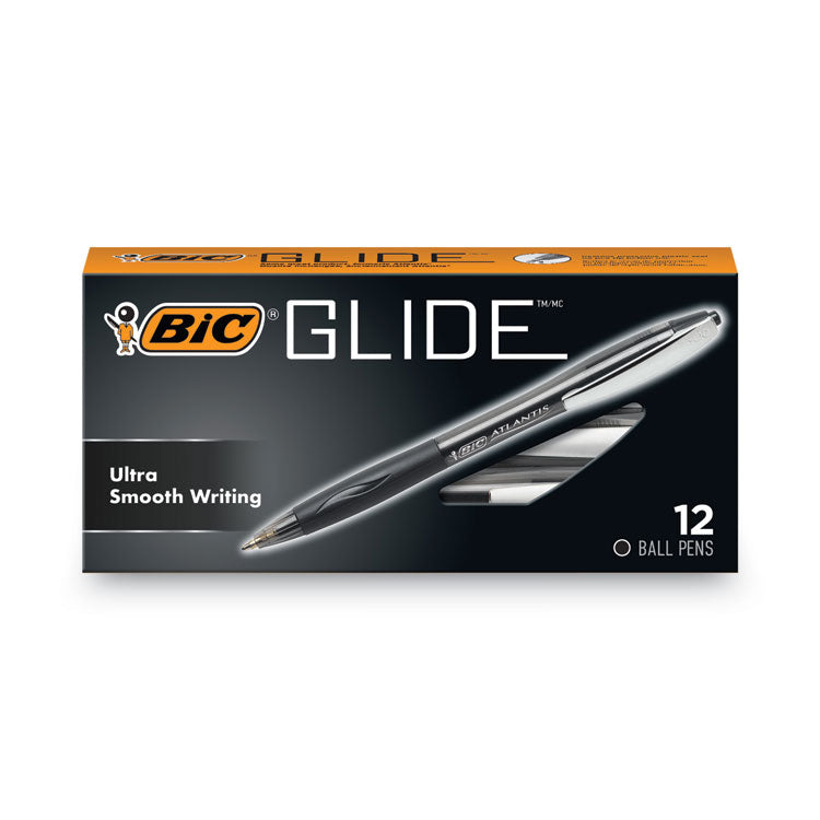 BIC® GLIDE Ballpoint Pen, Retractable, Medium 1 mm, Black Ink, Smoke/Black Barrel, Dozen (BICVCG11BK)