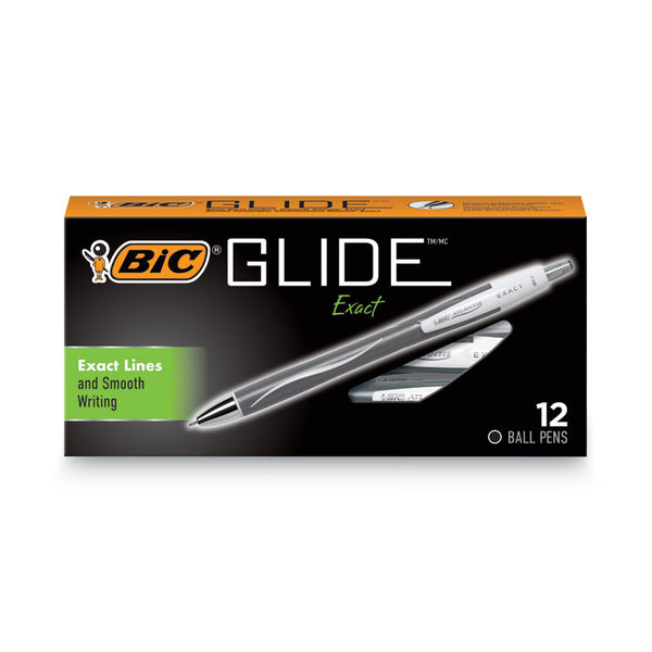 BIC® GLIDE Exact Ballpoint Pen, Retractable, Fine 0.7 mm, Black Ink, Black Barrel, Dozen (BICVCGN11BK)