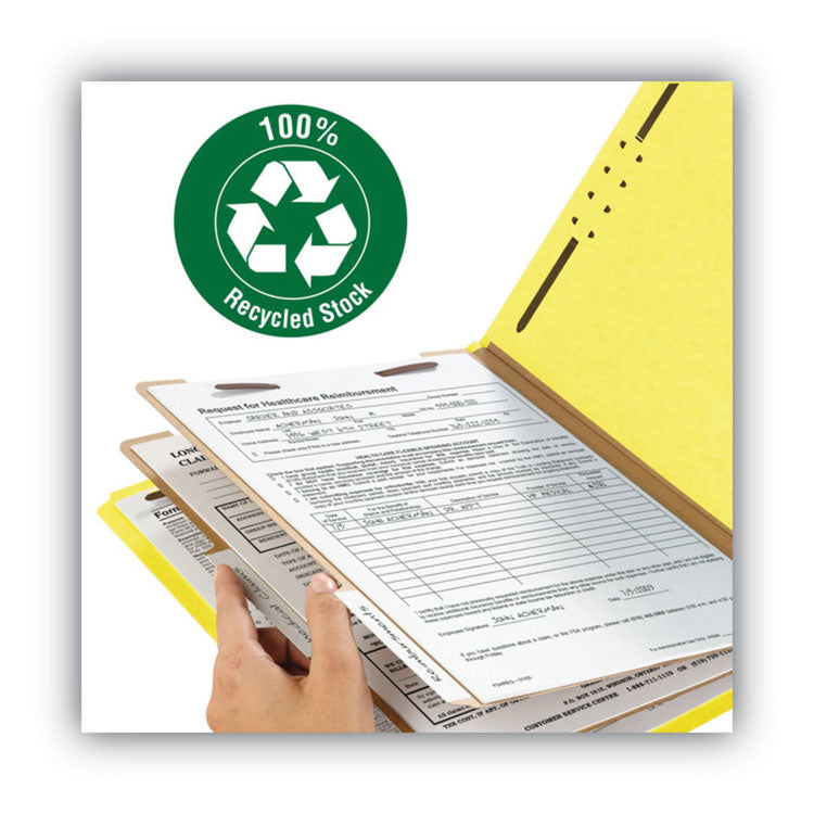 Smead™ Recycled Pressboard Classification Folders, 2" Expansion, 2 Dividers, 6 Fasteners, Letter Size, Yellow Exterior, 10/Box (SMD14064)