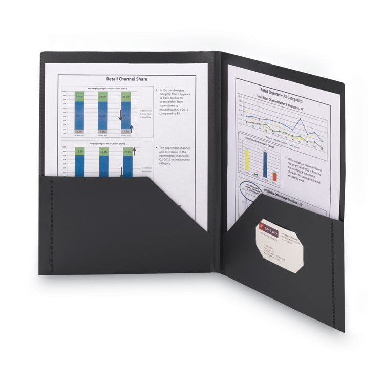 Smead™ Frame View Poly Two-Pocket Folder, 100-Sheet Capacity, 11 x 8.5, Clear/Black, 5/Pack (SMD87705)