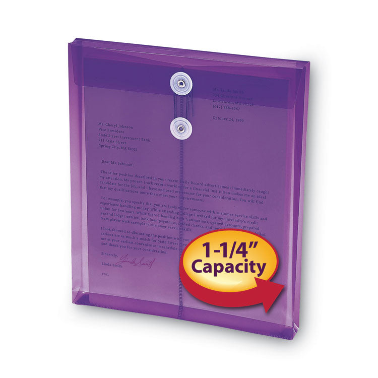 Smead™ Poly String and Button Interoffice Envelopes, Open-End (Vertical), 9.75 x 11.63, Transparent Purple, 5/Pack (SMD89544)