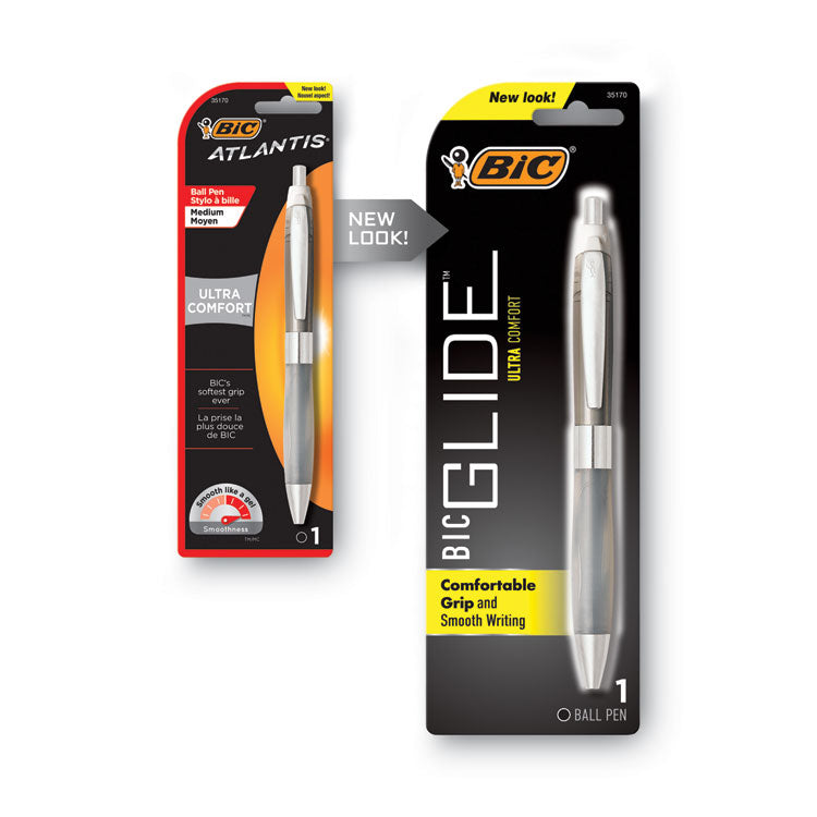 BIC® GLIDE Bold Ballpoint Pen, Retractable, Bold 1.6 mm, Blue Ink, Translucent Blue Barrel, Dozen (BICVLGB11BE)