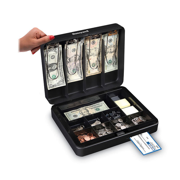 Honeywell Deluxe Cash Security Box, 11.8 x 9.4 x 3.7, Steel, Black (HWL6113) Each