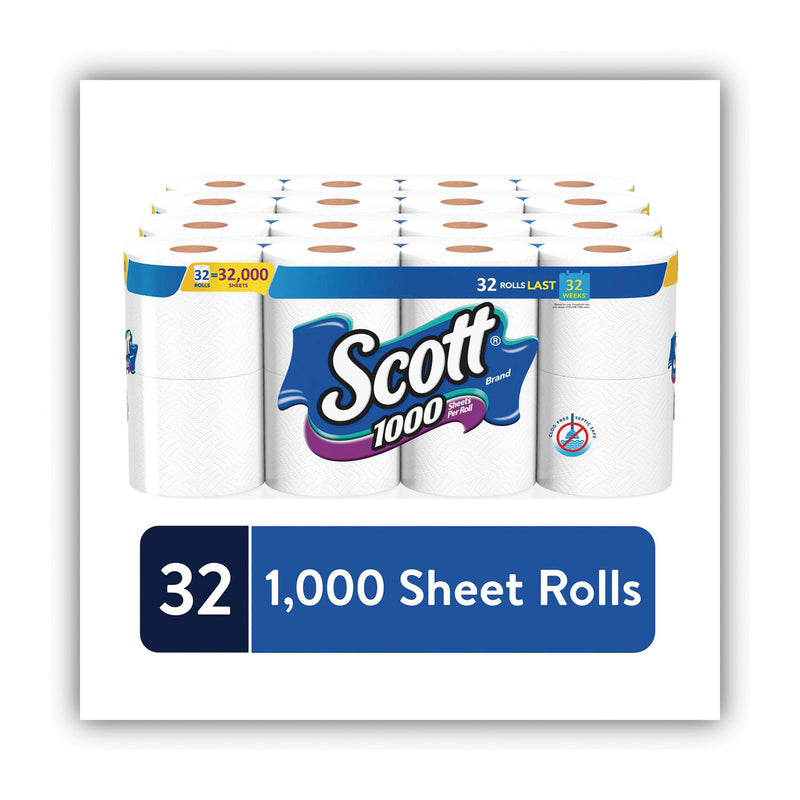 Scott® 1000 Bathroom Tissue, Septic Safe, 1-Ply, White, 1,000 Sheet/Roll, 32 Rolls/Carton (KCM49209) Case of 32
