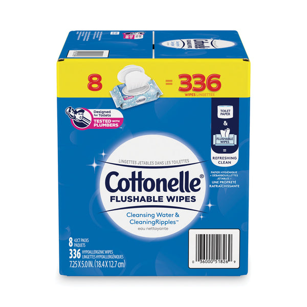 Cottonelle® Flushable Wet Wipes, Flip-Top Pack, 5 x 7.25, White, 42 Sheets/Pack, 8 Packs/Carton (KCM51826) Case of 336