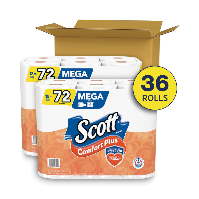 Scott® ComfortPlus Toilet Paper, Mega Roll, Septic Safe, 1-Ply, White, 462 Sheets/Roll, 36 Rolls/Pack (KCM53329PK) Each