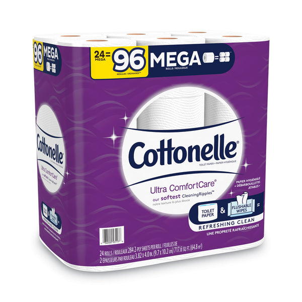 Cottonelle® Ultra ComfortCare Toilet Paper, Soft Tissue, Mega Rolls, Septic Safe, 2-Ply, White, 284 Sheets/Roll, 24 Rolls/Pack (KCM53756PK) Pack of 24