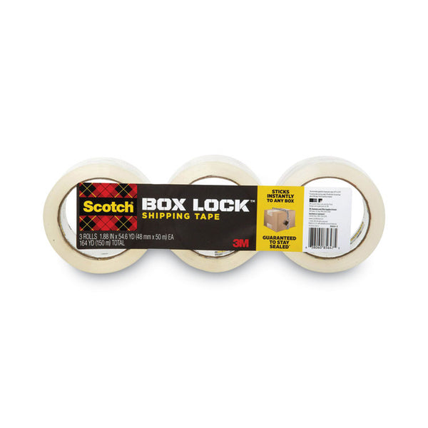 Scotch® Box Lock Shipping Packaging Tape, 3" Core, 1.88" x 54.6 yds, Clear, 3/Pack (MMM39503)