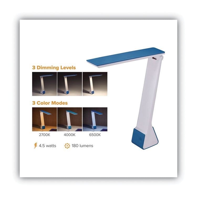 Bostitch® Konnect Rechargeable Folding LED Desk Lamp, 2.52w x 2.13d x 11.02h, Gray/Blue (BOSKTVLED1810BL) Each