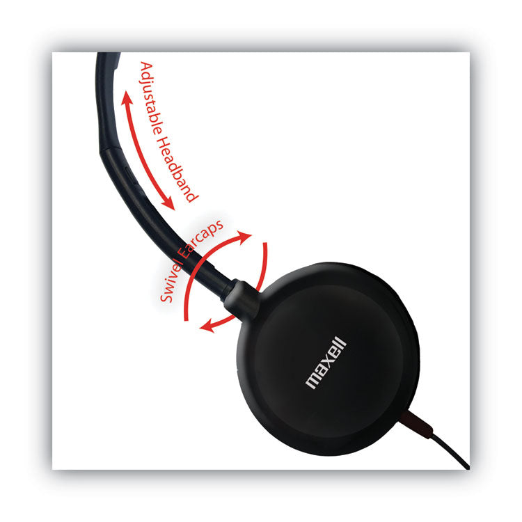 Maxell® HP200 Headphone with Microphone, 6 ft Cord, Black (MAX199929) Each