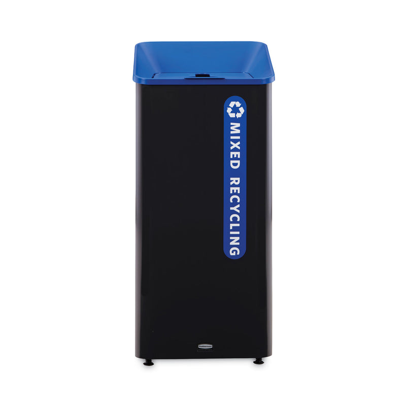 Rubbermaid Sustain Decorative Refuse with Recycling Lid, 23 gal, Metal/Plastic, Black/Blue (RCP2078980) Each
