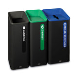 Rubbermaid Sustain Decorative Refuse with Recycling Lid, 23 gal, Metal/Plastic, Black/Blue (RCP2078980) Each