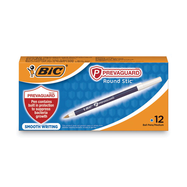 BIC® PrevaGuard Round Stic Pen, Stick, Medium 1 mm, Blue Ink, Blue Barrel, Dozen (BICGSAM11BE)