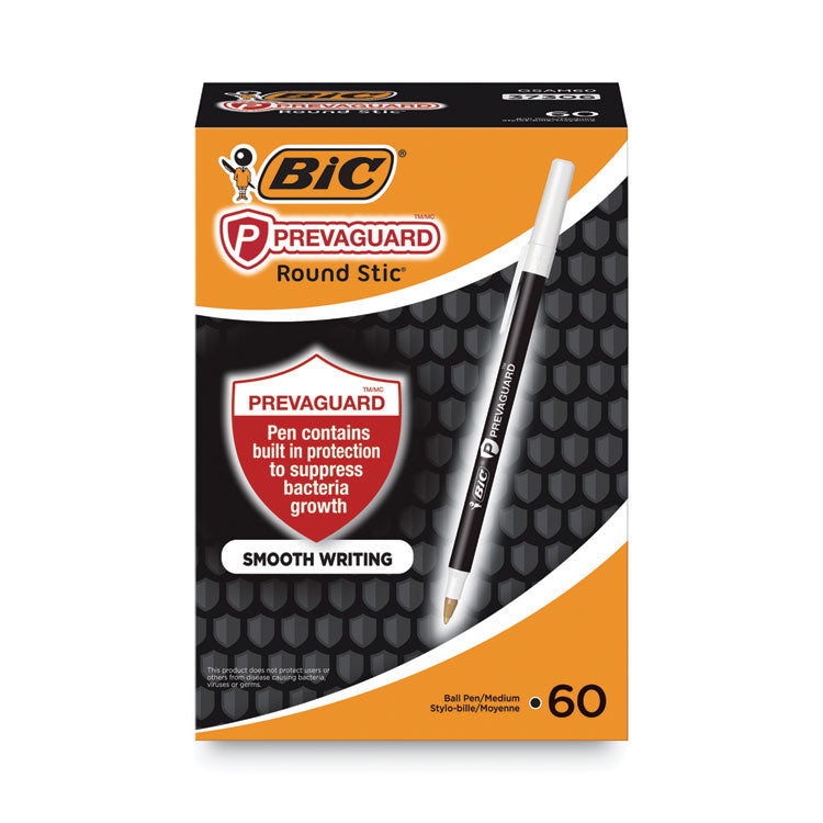 BIC® PrevaGuard Round Stic Pen, Stick, Medium 1 mm, Black Ink, Black Barrel, 60/Pack (BICGSAM60BK)