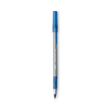 BIC® Round Stic Grip Xtra Comfort Ballpoint Pen, Stick, Fine 0.8 mm, Blue Ink, Gray/Blue Barrel, Dozen (BICGSFG11BE)