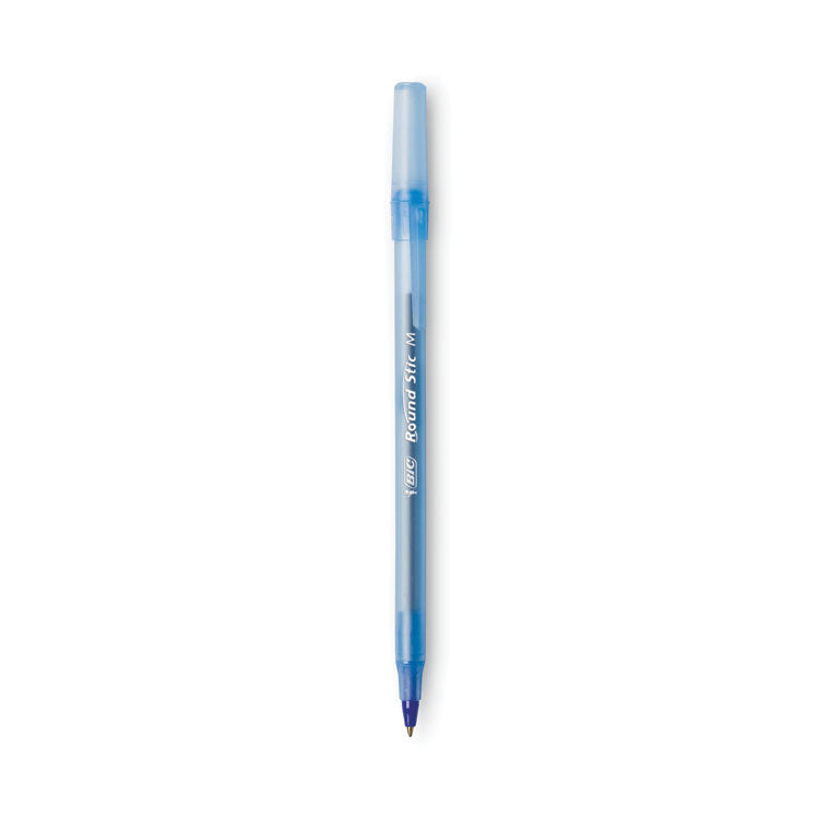 BIC® Round Stic Xtra Life Ballpoint Pen, Stick, Medium 1 mm, Blue Ink, Translucent Blue Barrel, Dozen (BICGSM11BE)