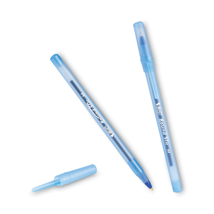 BIC® Round Stic Xtra Life Ballpoint Pen, Stick, Medium 1 mm, Blue Ink, Translucent Blue Barrel, Dozen (BICGSM11BE)