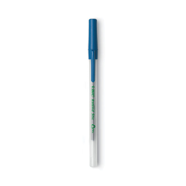 BIC® Ecolutions Round Stic Ballpoint Pen Value Pack, Stick, Medium 1 mm, Blue Ink, Clear Barrel, 50/Pack (BICGSME509BE)