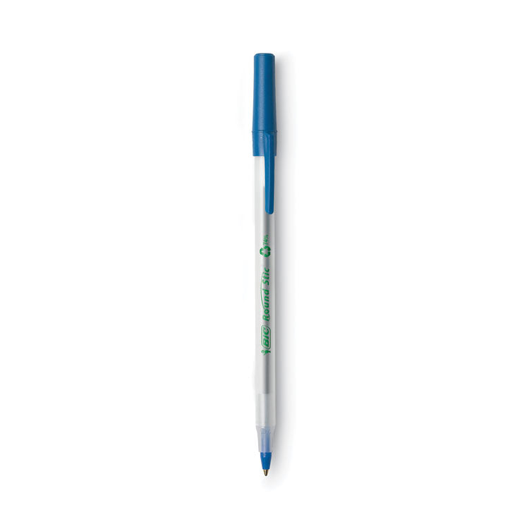 BIC® Ecolutions Round Stic Ballpoint Pen Value Pack, Stick, Medium 1 mm, Blue Ink, Clear Barrel, 50/Pack (BICGSME509BE) Pack of 50