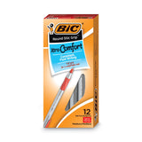 BIC® Round Stic Grip Xtra Comfort Ballpoint Pen, Easy-Glide, Stick, Medium 1.2 mm, Red Ink, Gray/Red Barrel, Dozen (BICGSMG11RD)