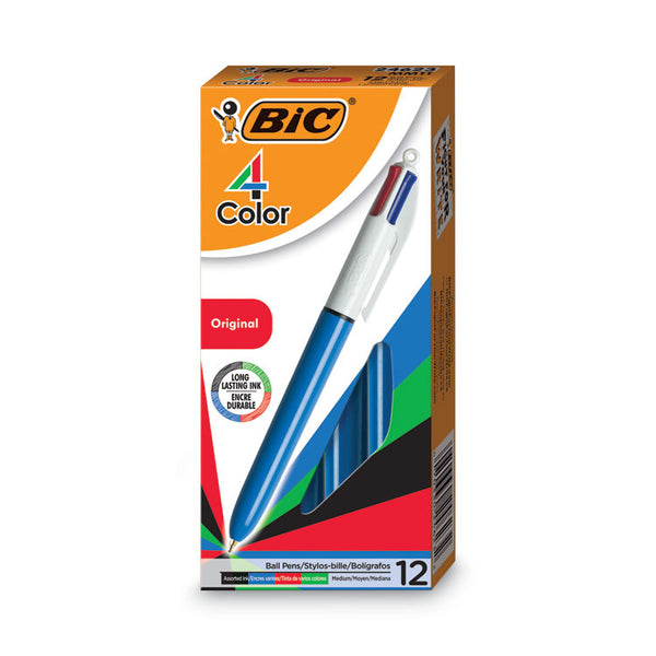 BIC® 4-Color Multi-Function Ballpoint Pen, Retractable, Medium 1 mm, Black/Blue/Green/Red Ink, Blue/White Barrel (BICMM11)