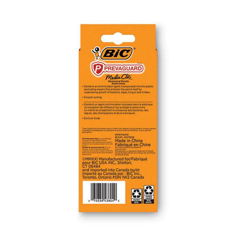 BIC® PrevaGuard Media Clic Mechanical Pencils, 0.7 mm, HB (#2), Black Lead, 2 Black Barrel/2 Blue Barrel, 4/Pack (BICMPCMAP4) Pack of 4