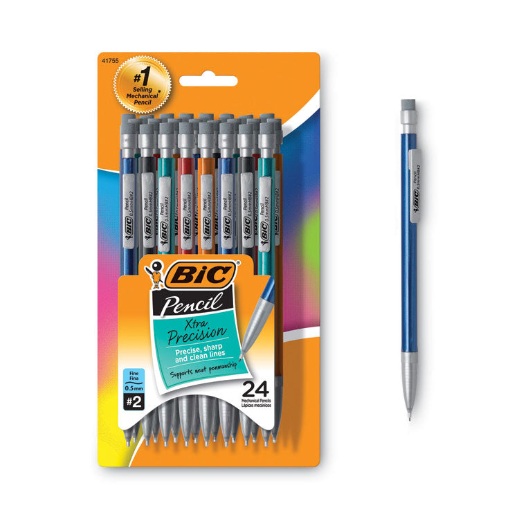 BIC® Xtra-Precision Mechanical Pencil Value Pack, 0.5 mm, HB (#2), Black Lead, Assorted Barrel Colors, 24/Pack (BICMPLMFP241) Pack of 24