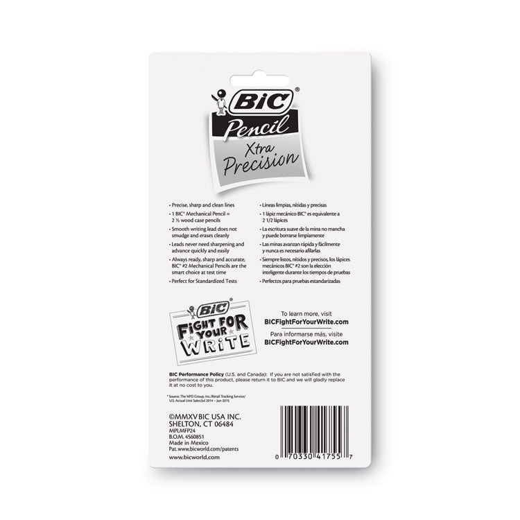 BIC® Xtra-Precision Mechanical Pencil Value Pack, 0.5 mm, HB (#2), Black Lead, Assorted Barrel Colors, 24/Pack (BICMPLMFP241) Pack of 24