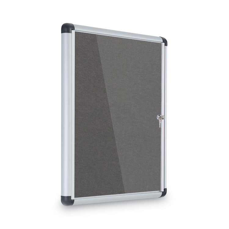 MasterVision® Slim-Line Enclosed Fabric Bulletin Board, One Door, 28 x 38, Gray Surface, Aluminum Frame (BVCVT630103690) Each