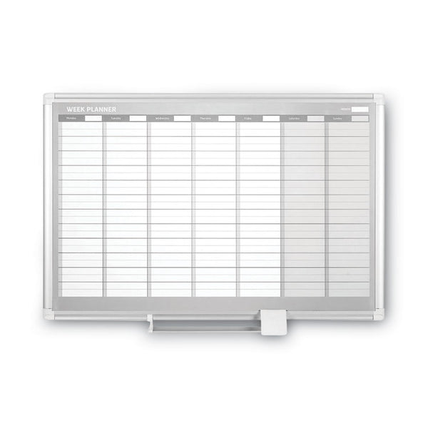 MasterVision® Magnetic Dry Erase Calendar Board, Weekly Calendar, 36 x 24, White Surface, Silver Aluminum Frame (BVCGA0396830) Each