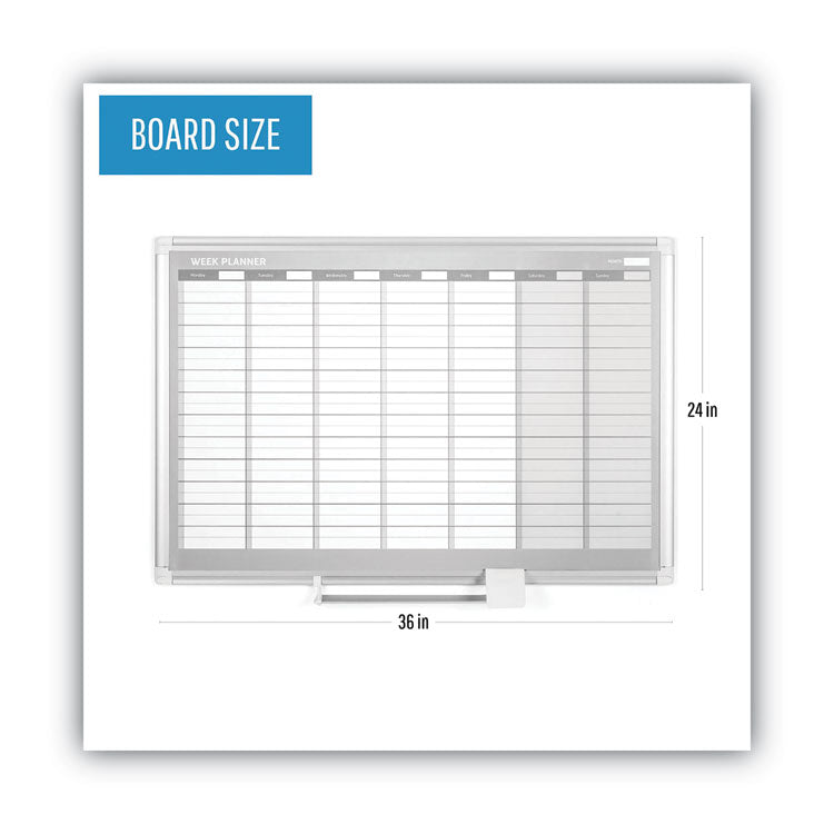 MasterVision® Magnetic Dry Erase Calendar Board, Weekly Calendar, 36 x 24, White Surface, Silver Aluminum Frame (BVCGA0396830) Each