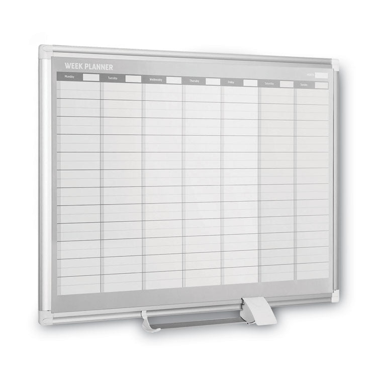 MasterVision® Magnetic Dry Erase Calendar Board, Weekly Calendar, 36 x 24, White Surface, Silver Aluminum Frame (BVCGA0396830) Each