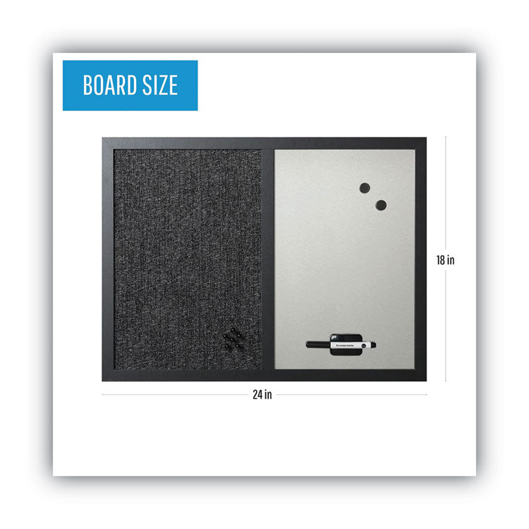 MasterVision® Designer Combo Fabric Bulletin/Dry Erase Board, 24 x 18, Charcoal/Gray Surface, Black MDF Wood Frame (BVCMX04433168) Each