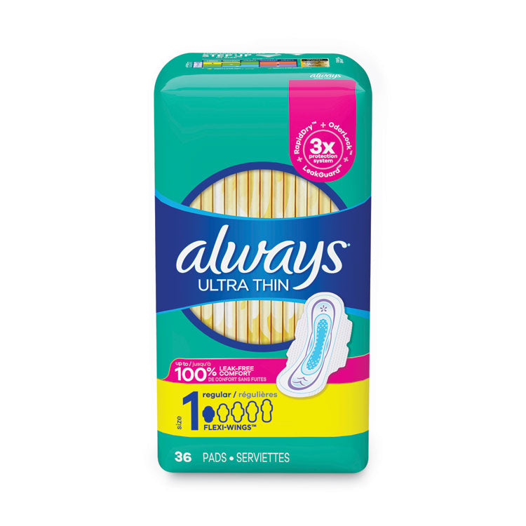 Always® Ultra Thin Pads, Regular, 36/Pack, 6 Packs/Carton (PGC08322)