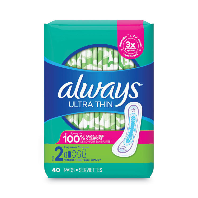 Always® Ultra Thin Pads, Super Long 10 Hour, 40/Pack, 6 Packs/Carton (PGC59874)