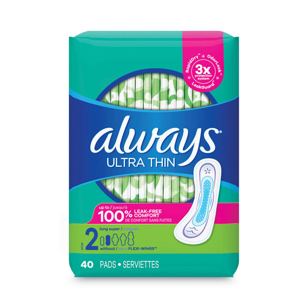 Always® Ultra Thin Pads, Super Long 10 Hour, 40/Pack, 6 Packs/Carton (PGC12853) Case of 6