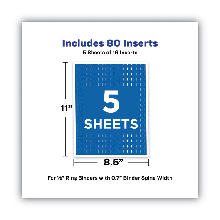 Avery® Binder Spine Inserts, 0.5" Spine Width, 16 Inserts/Sheet, 5 Sheets/Pack (AVE89101)