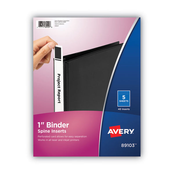 Avery® Binder Spine Inserts, 1" Spine Width, 8 Inserts/Sheet, 5 Sheets/Pack (AVE89103)
